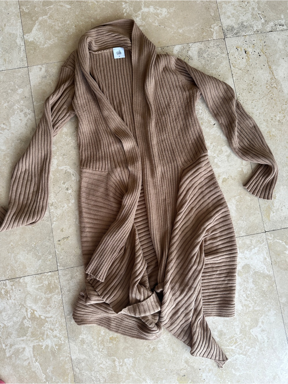 CAbi Ribbed Open Cardigan in Camel